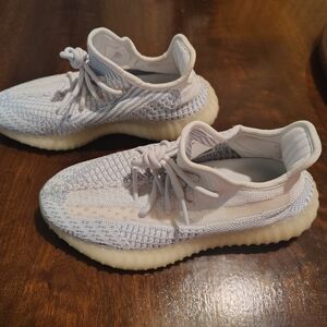 adidas White and Light Blue Knit Runner Sneakers